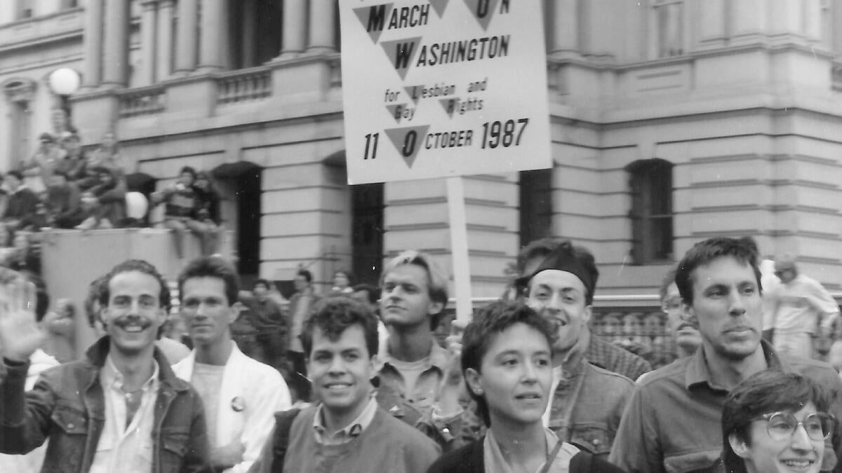 Photo from the Oct. 11, 1987 Second National March on Washington for Lesbian and Gay Rights. Courtesy Kenro Kusumi.